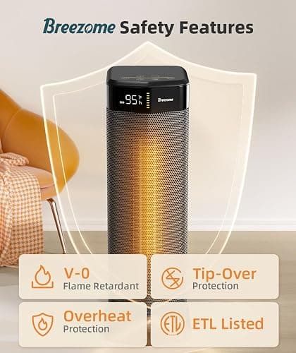 BREEZOME Space Heater for Indoor Use, 1500W Fast Heating Electric Heater with Thermostat & 24H Timer, 90°Oscillating PTC Ceramic Heater, Portable Room Heaters for Home Bedroom Office, Dark Grey thumbnail 4