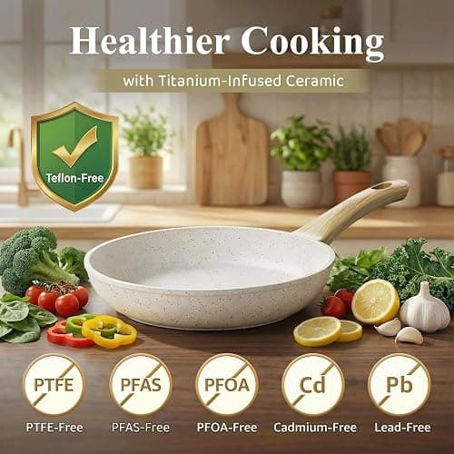 Bazova 25Pcs Pots and Pans Set Non Stick, Titanium-Reinforced Ceramic Cookware Set Non Stick, Non Toxic PFAS-Free Induction Ready, Long-Lasting Performance, Full Kitchen Set with 3 Casseroles thumbnail 6