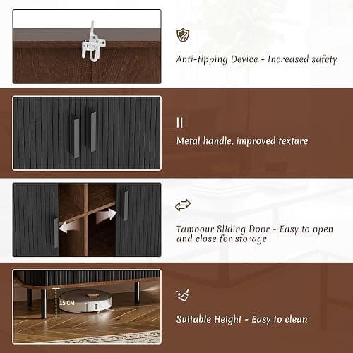 BonVache Sideboard Cabinet, Buffet Storage Cabinet, Kitchen Cupboard with Tambour Sliding Door, Storage Unit for Living Room Home Dinning Room Modern,Black thumbnail 4
