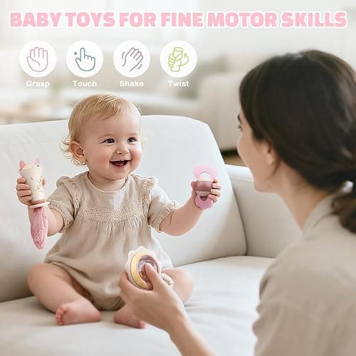 Hochet Bébé 10 Pièces | Jouet de Dentition et d'Eveil pour Garçon et Fille de 0-12 Mois | Cadeau de Naissance Idéal thumbnail 8