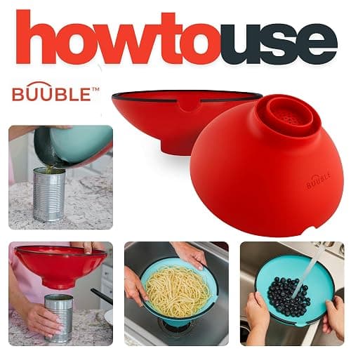 BUUBLE Ultimate Grease Drainer & Food Strainer (Red) Premium Heat-Resistant Silicone Colander for Bacon, Ground Beef, Pasta & Veggies; Fits Pans, Cans & Jars; Dishwasher Safe thumbnail 4
