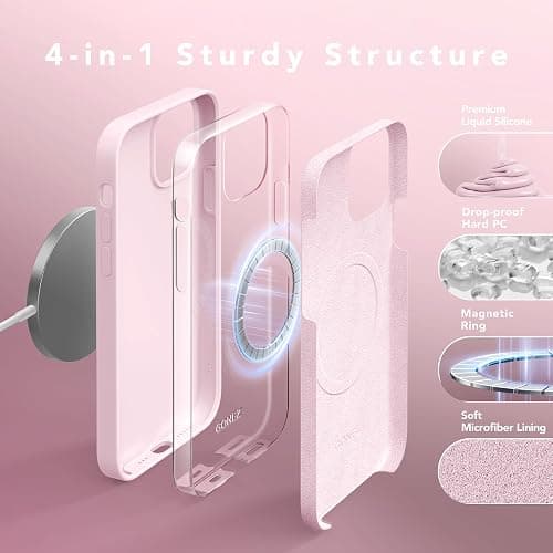 GONEZ Magnetic for iPhone 12 Case / 12 Pro Case, Compatible with MagSafe, [Screen Protector + Camera Lens Protector], Silicone Shockproof Anti-Scratch Protective Phone Case 6.1 inch, Chalk Pink thumbnail 8