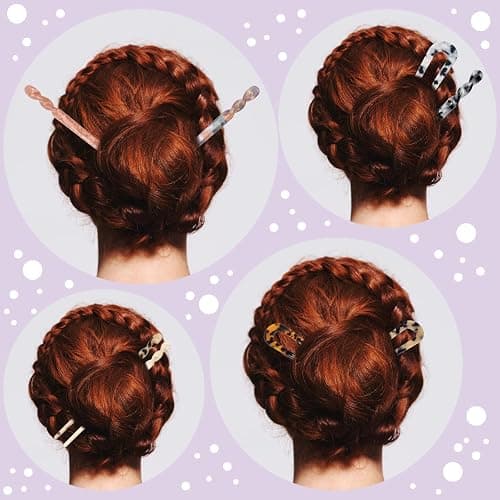 6+4P Acetate Hair Sticks Set, Coldairsoap 2 Styles Tortoise Shell Hair Pins U-Shaped Straight Chopsticks 10 Colors Vintage French Hair Forks for Women (Classic) thumbnail 7