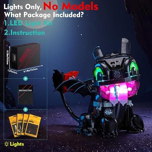 LocoLee Touch Version LED Light Kit Compatible with Lego 10375 How to Train Your Dragon: Toothless (NO Model, Only Light kit), Light Compatible with Lego 10375 -NO LEGO's with Light Kit thumbnail 6
