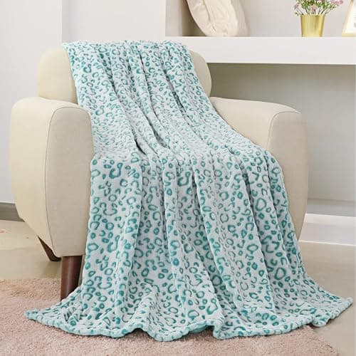 FY FIBER HOUSE Microfiber Blanket Cheetah Print Blanket Soft Fleece Throw for Couch,50"X60",Lake Blue thumbnail 2