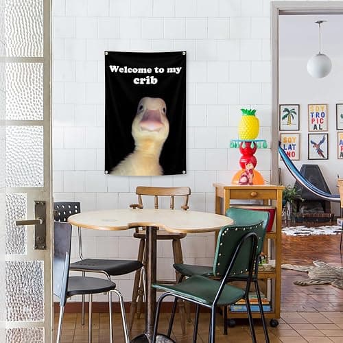 Welcome To My Crib Flag 2x3 Feet Tapestry With 4 Brass Grommets. Funny Flag for Teen Girls Room Indoor Outdoor Bedroom and College Dorm Wall Decor Banner. (black) thumbnail 4