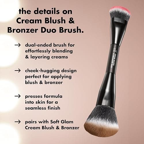 e.l.f. Cream Blush & Bronzer Duo Brush | 2-in-1 Makeup Brush for Blending & Layering Cream Formulas, Creates Seamless Glow, Vegan & Cruelty-Free thumbnail 2