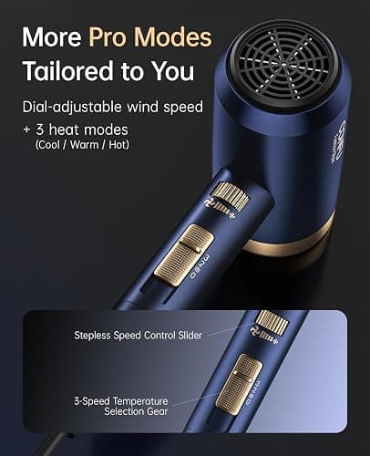 Hair Dryer, CONFU Hair Dryer with Diffuser, Hairdryer with Diffuser, Lightweight Quiet Blow Dryer, Portable Lightweight Fast Drying Negative Ion Hairdryer for Home thumbnail 4