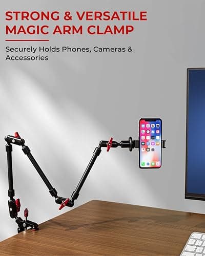 REFLEX CAMERA Metal Articulating 32" Magic Arm with Super Clamp Overhead Camera Mount – 1kg Load Capacity, Boom Arm with 1/4", 3/8" Screws Mounts - Photography, Videography & Streaming - Adjustable thumbnail 7