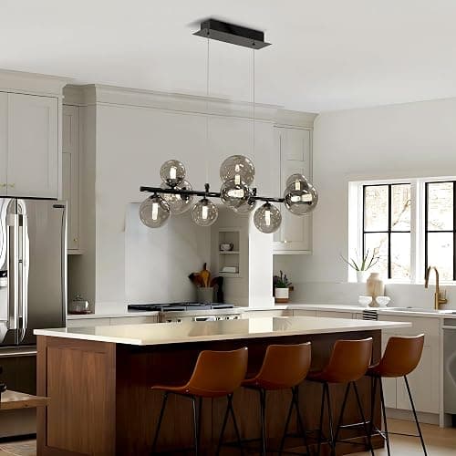 Modern Chrome Linear Chandelier Pendant Light 10-Lights Sputnik Chandelier Glass Pendant Lighting Mid Century Globe Dining Light Fixture for Living Room Kitchen Island, Height Adjustable thumbnail 7