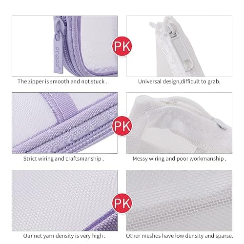 EASTHILL Grid Mesh Pen Pencil Case with Zipper Clear Makeup Color Pouch Cosmetics Bag Multi-Purpose Travel School Teen Girls Transparent Stationary Bag Office Organizer Box for Adluts(Purple) thumbnail 5