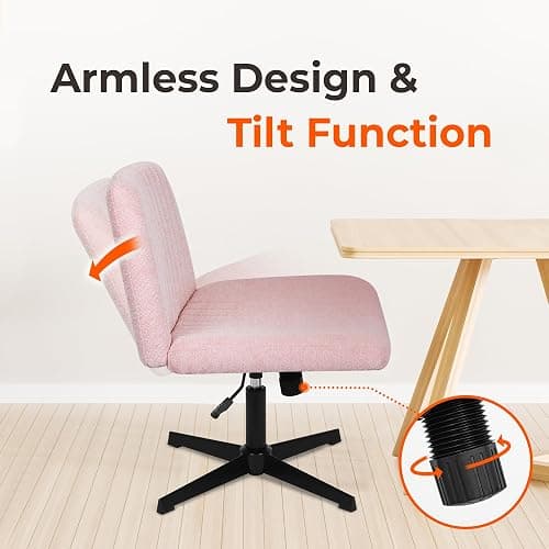 NEO Chair Criss Cross Chair No Wheels Armless Cross Legged Office Desk Wide Comfy Vanity Makeup Chair Adjustable Computer Task for Home Office Fabric (Pink) thumbnail 6