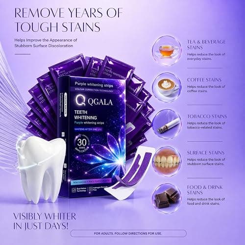 Purple Teeth Whitening Strips, Teeth Whitening Strips Removes Yellow Stains & Bad Breath, Gentle Teeth Whitening in 30 Minutes, Enamel Safe for Sensitive Tooth, Non-Slip Mint, 28 Strips (28 Strips) thumbnail 8