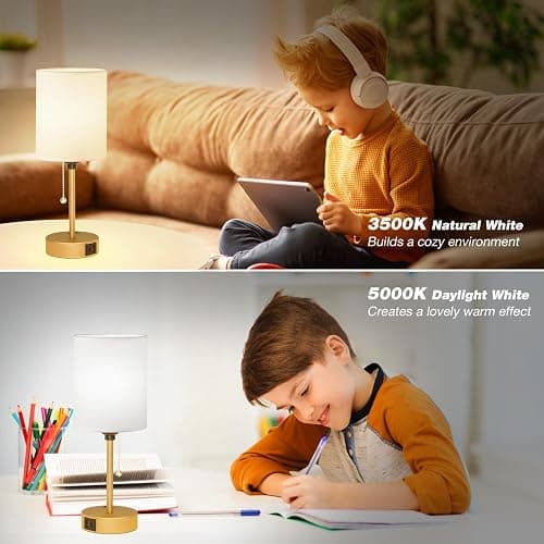 Dicoool Small Bedside Lamps 3 Color Modes - 3000K 4000K 5000K Bedroom Lamps with USB C and A Ports, Pull Chain Gold Table Lamps with AC Outlet, Nightstand Lamps with Gold Metal Base for Kids Reading thumbnail 5