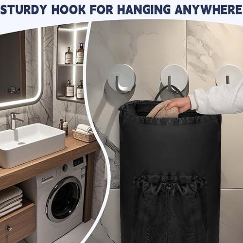 WELIDAY Laundry Bag Backpack with 3 Sizes Mesh Wash Bags and Shoulder Straps Foldable Clothes Hamper Bag with Drawstring Closure for College, Apartment, Laundromat (Black) thumbnail 8