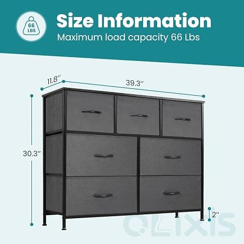 OLIXIS 7 Drawers Dresser for Bedroom, Fabric Storage Tower for Living Room, Entryway - Sturdy Steel Frame, Wooden Top & Easy Pull Fabric Bins, Closet Chests Organizer for Clothes, Classic Grey thumbnail 3