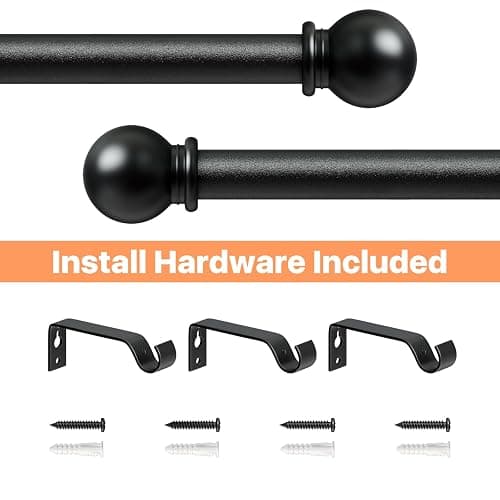 Black Curtain Rod 28 to 60 inch, Splicing Adjustable 5/8 Diameter Drapery Rod Set with Brackets, Heavy Duty Metal Standard Curtain Rod for Living Room, Bedroom, Easy Install Wall Mount thumbnail 6