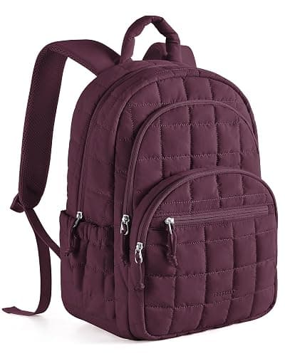 BAGSMART College Laptop Backpack, Travel Backpack for Women, Quilted Casual Daypack, Water-Resistant Bookbag for 15.6 Inch Laptop, Cherry Red - Image 1