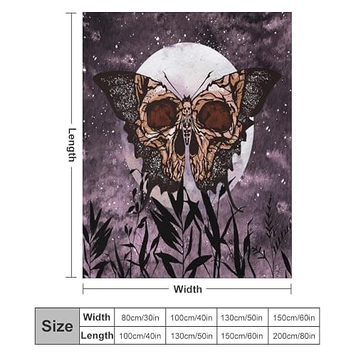 Death Moth Blanket, Boho Gothic Skull Moth Purple Starry Plant Full Moon Mysterious Witchy Throw Blanket for Couch Sofa Office Bed Travelling Bed Throws, 50"x60" thumbnail 3