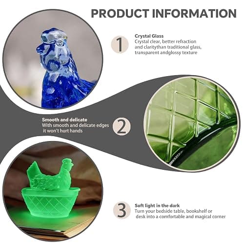 ocpcrn Mini Glass Crystal Hens On Nests,Handmade Glass Figurines Vintage Collectible Removable Lid Home Decorations Ornaments for Easter Christmas Office Tabletop Decor (Luminous) thumbnail 8