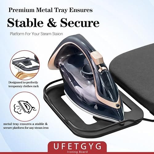 UFETGYG Ironing Board, Metal Panel Iron Board |43" X 13" W/with Iron Rest | Full Metal Construction| Height Adjustable | Heat & Scorch Resistant Fabric | Anti-Skid Feet | Heavy Duty| Easy to Fold thumbnail 3