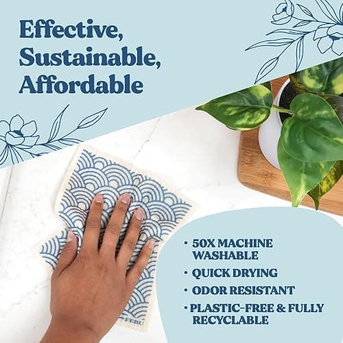 FEBU Swedish Dishcloths for Kitchen | 5 Pack Floral Reusable Paper Towels Washable | Swedish Dish Towels | Non-Scratch Cellulose Sponge Cloths | No Odor, Biodegradable Cleaning Cloths thumbnail 6