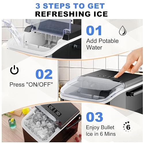NEWBULIG Ice Makers Countertop with Handle, Portable Ice Machine, 9 Bullet Cubes in 6 Mins, 26lbs in 24Hrs, Auto-Cleaning, with Basket and Scoop, for Home, Kitchen, RV, Camping, Black thumbnail 6