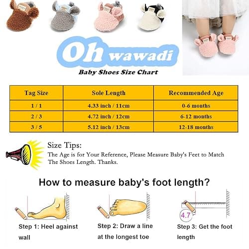 Ohwawadi Infant Baby Boys Girls Slippers Cozy Fleece Booties Soft Bottom Warm Cartoon Socks Newborn Crib Shoes thumbnail 7