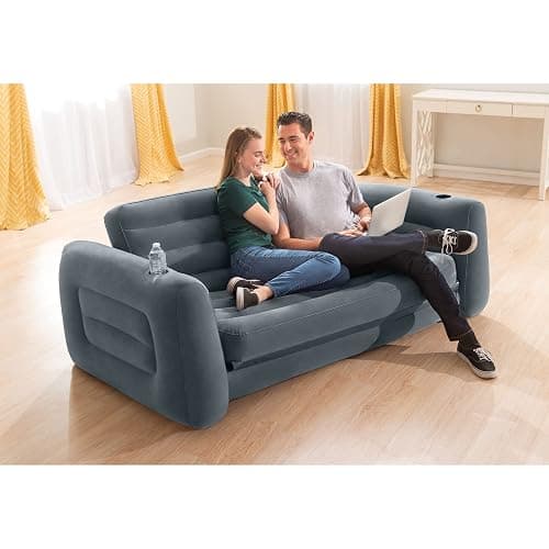 Intex Inflatable Pull-Out Sofa: Velvety Surface, 2-in-1 Valve, Cupholder, 46" x 88" x 26" - Blow-Up Couch and Folding Queen Size Air Mattress Bed thumbnail 8