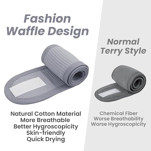 TopTie 4PCS Cotton Spa Facial Headband Waffle Terry Cloth, Gray Hair Wrap for Skincare Face Washing thumbnail 4