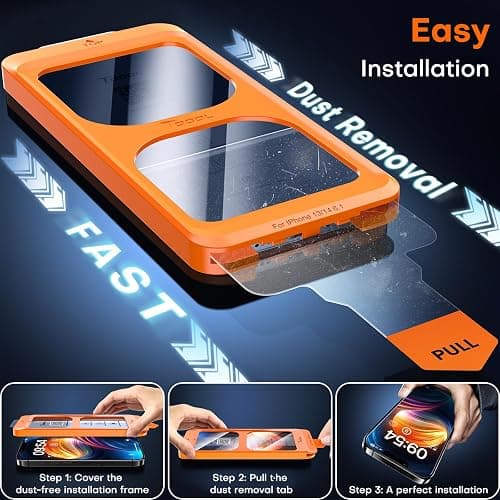 TOCOL for iPhone 13 / 16e Screen Protector 9H+ Hardness Military Grade Shatterproof HD Tempered Glass Full Coverage Easy Installation 2 Pack - iPhone 13 thumbnail 3