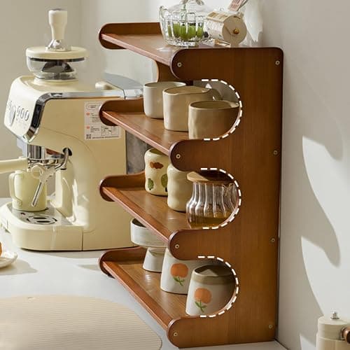 STEHEMO 4-Tier Wooden Mug Display Holder, Mug Holder for Countertop Coffee Cup Holder Coffee Mug Organizer Mug Rack for Coffee Bar Organizer Mug Shelf for Cabinet for Kitchen, Home,Brown thumbnail 2