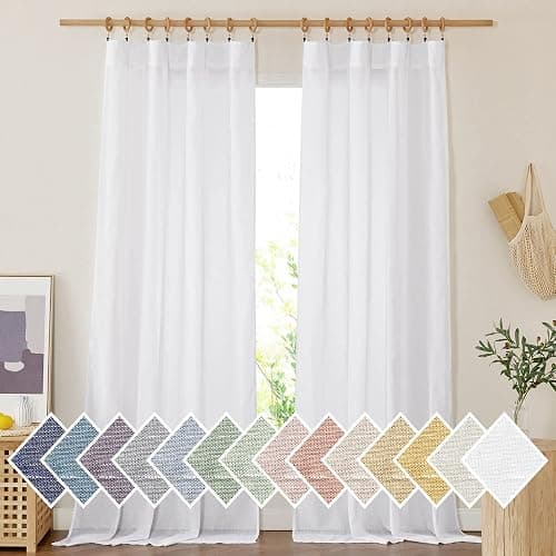 NICETOWN White Linen Sheer 120 inch Curtains for Living Room, Rod Pocket & Back Tab Semi Sheer Window Treatment Privacy with Light Filtering for Farmhouse/Bedroom, W52 x L120, 2 Panels - Image 1