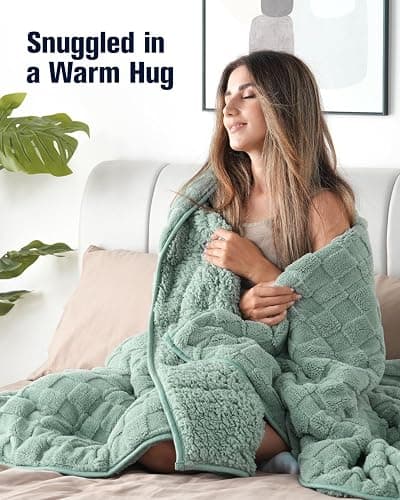 Kivik Weighted Blanket for Adult, 20 lbs Checkered Throw Blankets, Soft Dual Sided Heavy Fleece Checkerboard Blanket for Couch Sofa Bed, Queen Size 60 x 80 Inches, Sage Green thumbnail 4