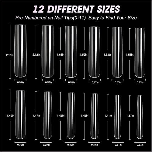AORAEM Extra Long Square Full Cover Nail Tips 240PCS XXXL Clear Full Cover Fake Nails False Nails 12 Sizes Tapered Square Press on Fake Nail Tips for Acrylic Nails Salons Home DIY with Box thumbnail 6