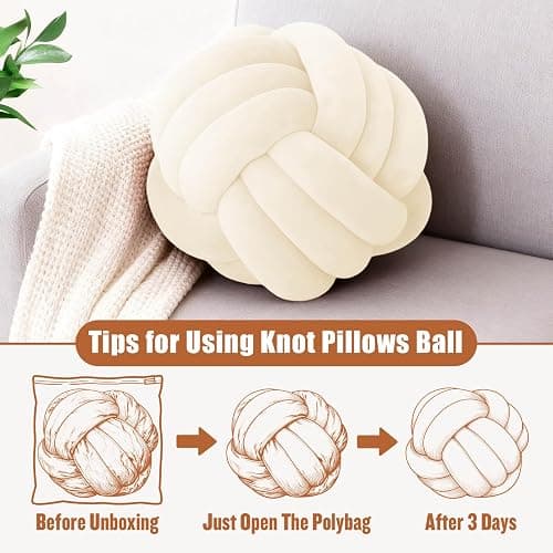 Adlbbkiy Ivory 8.6 Inches Knot Pillow Ball, Round Soft Handmade Knotted Ball Pillow Plush Cushion Home Decor, Knotted Plush Pillow Cushion, for Bedroom, Living Room Sofa, Office Decoration thumbnail 3