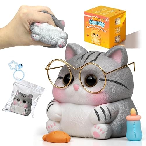 Reenovan Cat Squishy Toy, Soft TPR Stress Relief Sensory Squeeze Toys, Cute Kawaii Desk Toy, Birthday Gift and Party Favor for Kids and Adults thumbnail 3