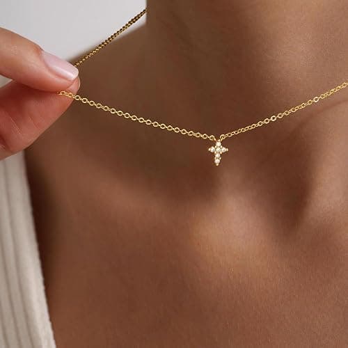 Turandoss Gold Cross Necklace for Women - Dainty 14K Gold Plated Cross Necklace Layered Beaded Infinity CZ Holy Mary Medal Pendant Necklaces for Women Trendy Faith Jewelry First Communion Gifts thumbnail 4