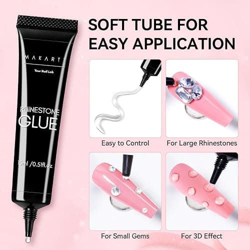 Makartt Nail Rhinestone Glue Set - Gel Nail Glue for Rhinestones, 3D Art Design Super Strong Adhesive for Charm Gems Jewel Crystal Beads Diamonds, 15ml & 8ml, Easy Use, Cured Need thumbnail 4