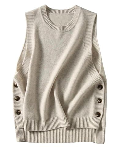 HangNiFang Women's Round Neck Sleeveless Pullover Ribbed Knit Sweater Vest Top - Image 1