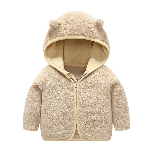 Toddler Boys Girls Hooded Jacket Fleece Hoodie Winter Warm Solid Color Teddy Coat Zip-up Bear Ear Sweater Fall Clothes thumbnail 2