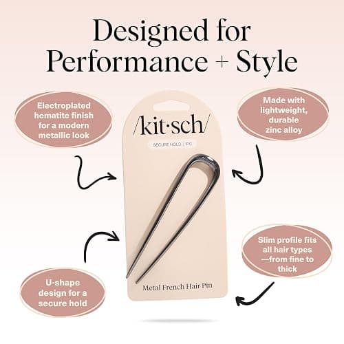 Kitsch French Hair Pins for Women – Elegant & Durable Metal French Pin for Updos, Chignon, Buns & Twist Hairstyles | Secure Hold All Day, Comfortable Fit | Ideal Gifts for Women- Hematite, 1pc thumbnail 4