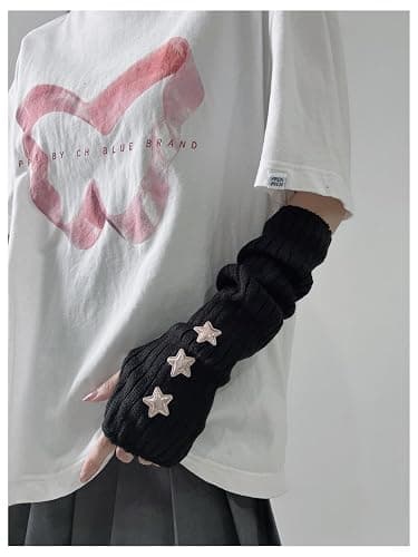 Verdusa Women's Y2k Arm Warmers Heart Knit Arm Sleeves Fingerless Gloves thumbnail 3