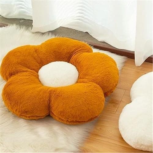 YILANLAN Cute Flower Cushion Plush Floor Pillow Casual Comfortable Pillow Office Living Room Bed Decoration Cushion Simple Room Decoration (Brown, 50cm) thumbnail 2