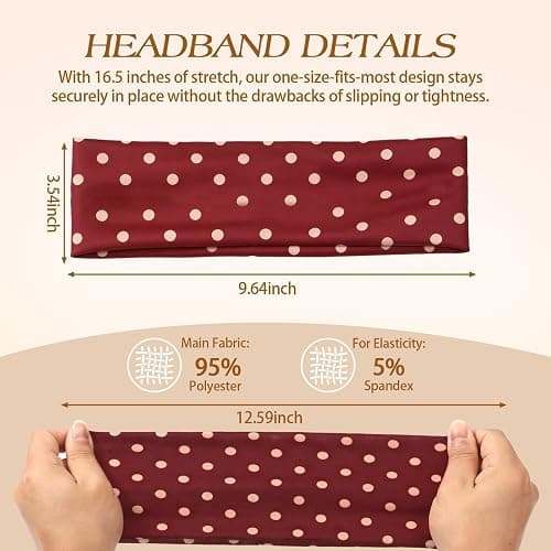 Tiefebene 6 Pack Polka Dot Headband for Women - Non Slip Elastic Floral Hairbands, Soft Fabric Hair Bands for Yoga Workouts, Breathable Head Bands for Hairstyles & Outfits thumbnail 4