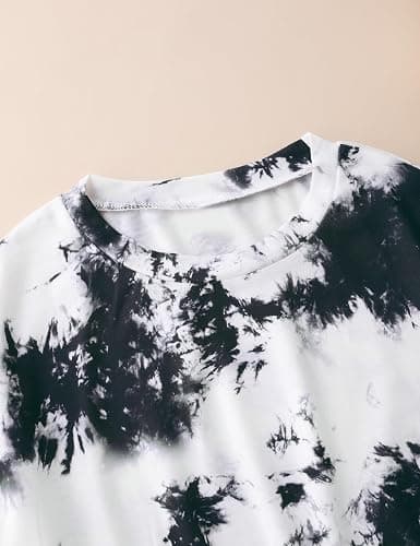 Glaoly Girls Clothes Tie-Dye Long Sleeve Sweatshirt Cool Patchwork Sweatpants 2 Piece Girls' Clothing Sets Size 6-14 Years - Tie Dye-white - 13-14 Years thumbnail 4