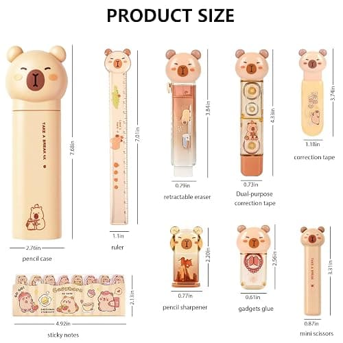 Capybara Stationery Set,Cute Capybara School Supplies,Stationary Gift Set, Japanese Stationery Birthday GIFS, Includes Pencil Sharpener,Eraser, Correction Tape, Ruler, for Office School Supplies thumbnail 2