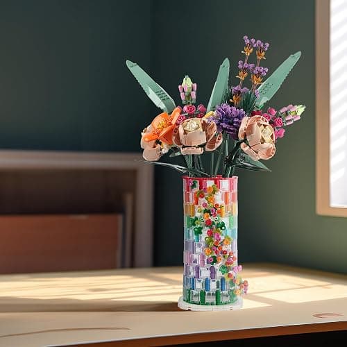 HI-REEKE Vase Building Set for Flowers Bouquet 10280 10313, Transparent Vase Flower Display Stand Building Block Kit for Women Adult thumbnail 7