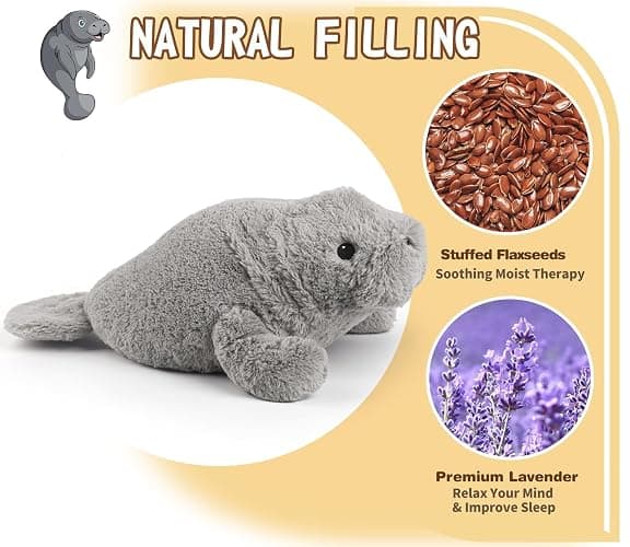 Manatee Stuffed Animals, Microwavable Stuffed Animal Adorable Fluffy Manatee Plush for Warmth Comfort, Heatable Coolable Lavender Scent Toy, Cute Soft Plushie Gift for Kids Adult & Children Boys Girls thumbnail 6
