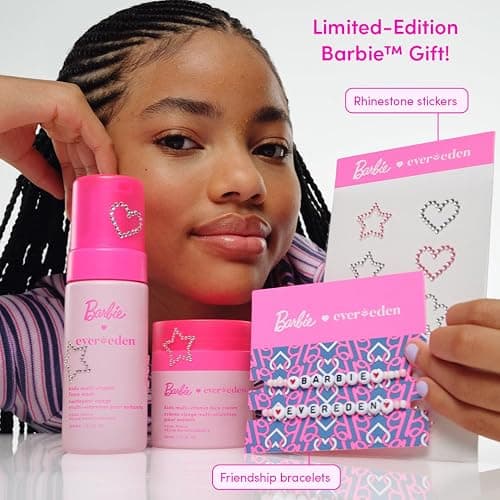 Evereden Barbie Limited Edition Kids Happy Face Duo + Exclusive Accessories | Multi-Vitamin Face Wash & Cream Set with Stickers + Bracelets | Clean Skin Care for 3+ | Barbie Gift Box for Kids thumbnail 5